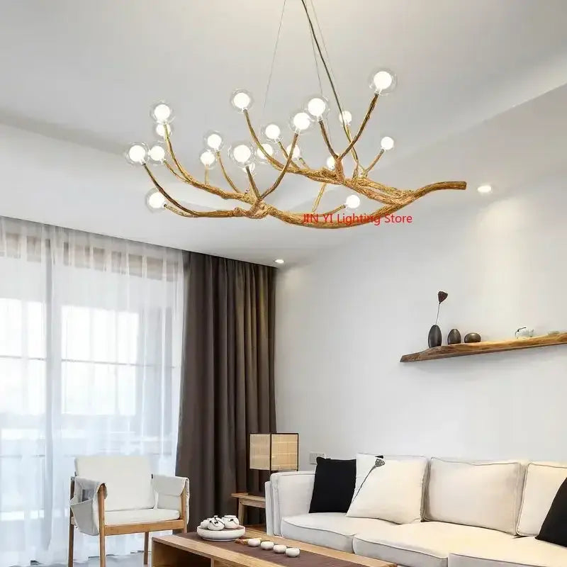 DecorBites iron tree branch chandelier in antique bronze with frosted glass globe bulbs for elegant lighting