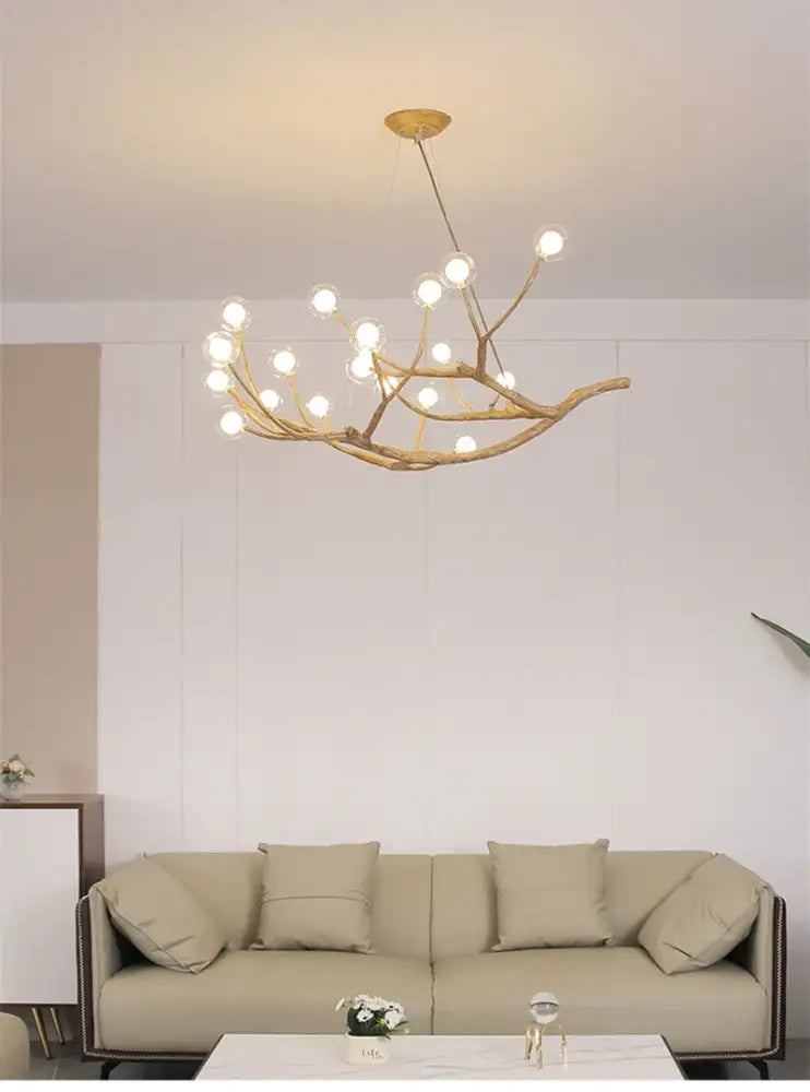 Decorbites™ simulation iron tree branch bubble chandelier with golden iron tree branch structure and spherical bulbs