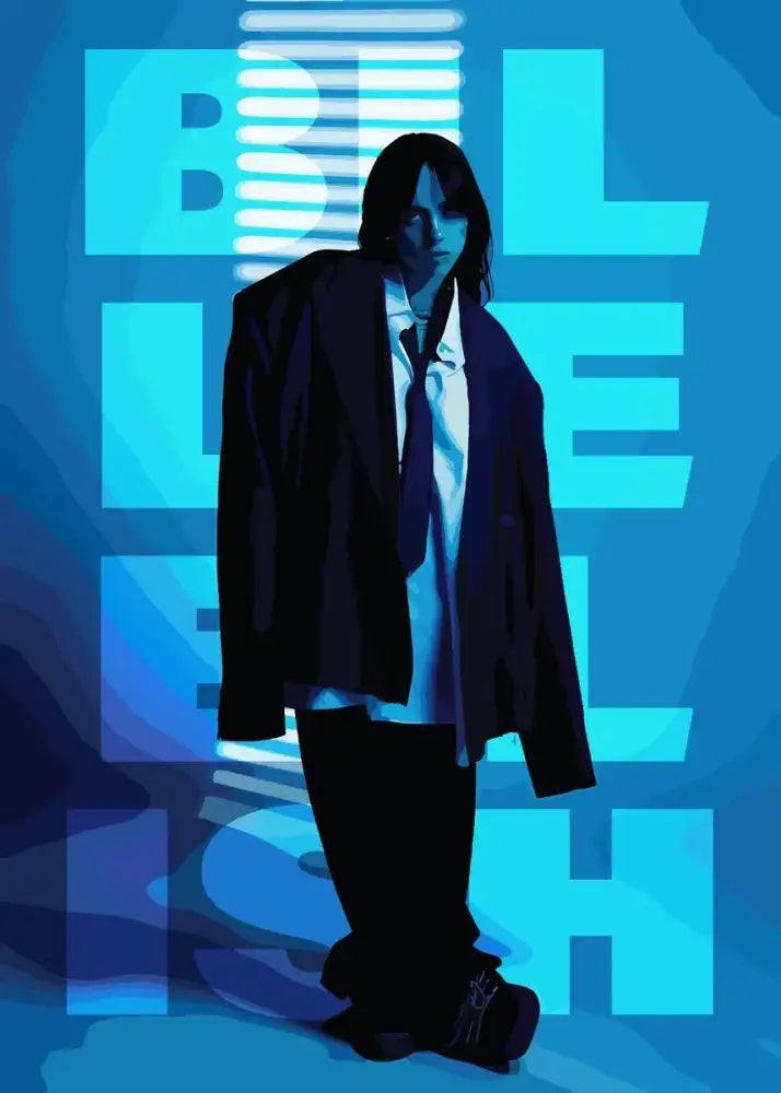 A stylized illustration canvas art print of a person in an oversized black blazer for home walls from singer b-billies