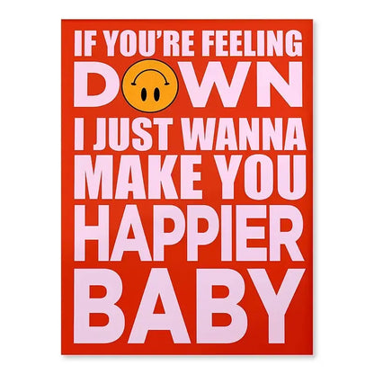 Red motivational poster with white text and a yellow smiley face in down for harris styles styles lyrics art decorbite™