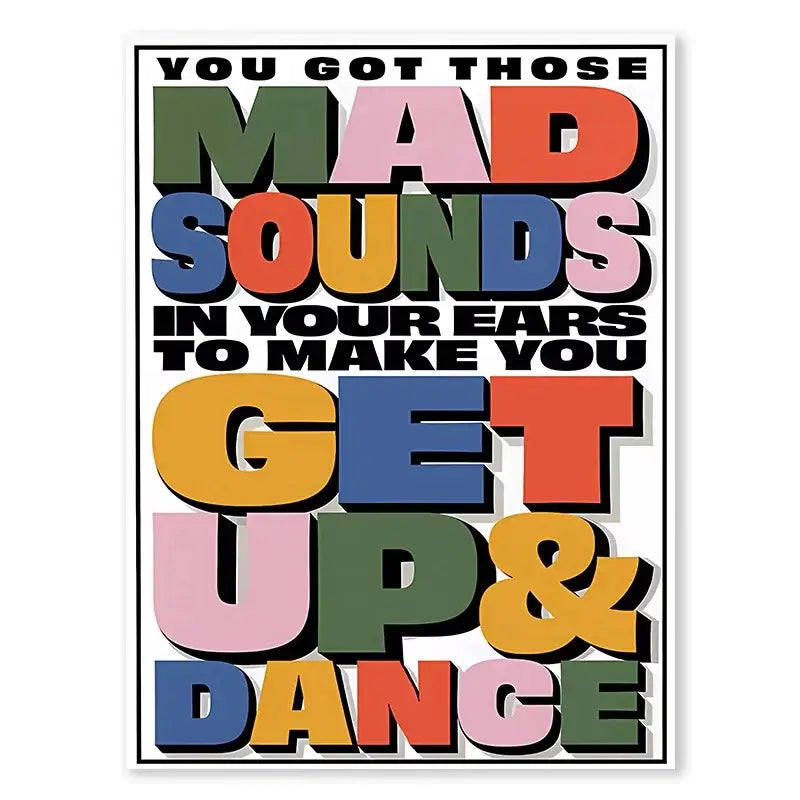Vibrant multicolored DecorBites™ singer Harris Styles lyrics art poster with bold blocky typography of styles lyrics