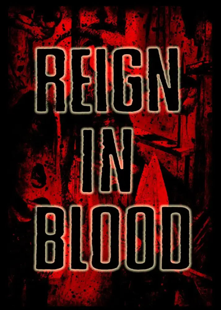 Decorbites™ slayer heavy metal band album poster canvas art with bold black text reign in blood and red splatter effects