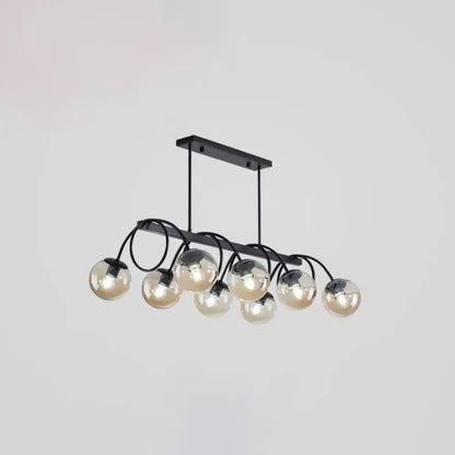Modern black metal chandelier with eight glass bulbs featuring 110v-120v 220v-240v bulb base for dining rooms