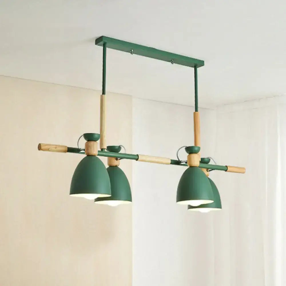DecorBites sleek dome shade island pendant light with green metal and wood three conical shades for dining rooms