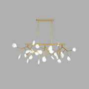 Gold-toned DecorBites™ sleek firefly dining room pendant light with cast iron branches and white opal glass shades