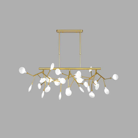 Gold-toned DecorBites™ sleek firefly dining room pendant light with cast iron branches and white opal glass shades