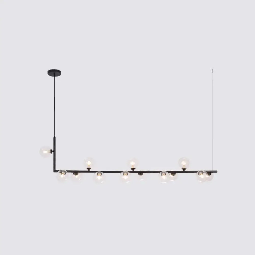 Black metal linear chandelier with clear glass globe bulbs decorbites pendant light for dining room hanging island