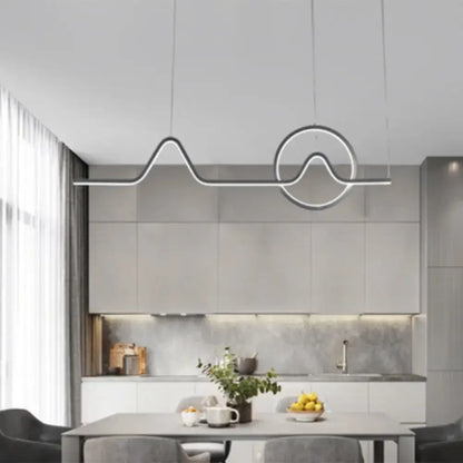 DecorBites™ sleek island light fixture with silver metallic finish and abstract wave design for modern living rooms