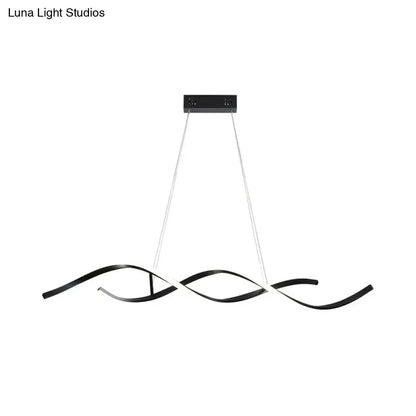 Black sleek led pendant light with twisted aluminium simplicity island design and remote control stepless dimming