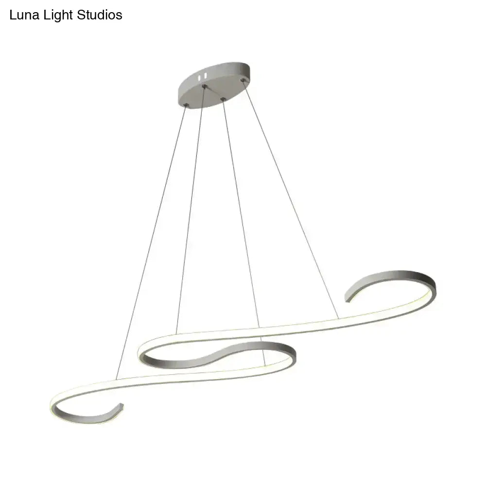 Modern silver-toned DecorBites™ LED island pendant light with sleek twin-ring design, remote control, stepless dimming, 110v-120v
