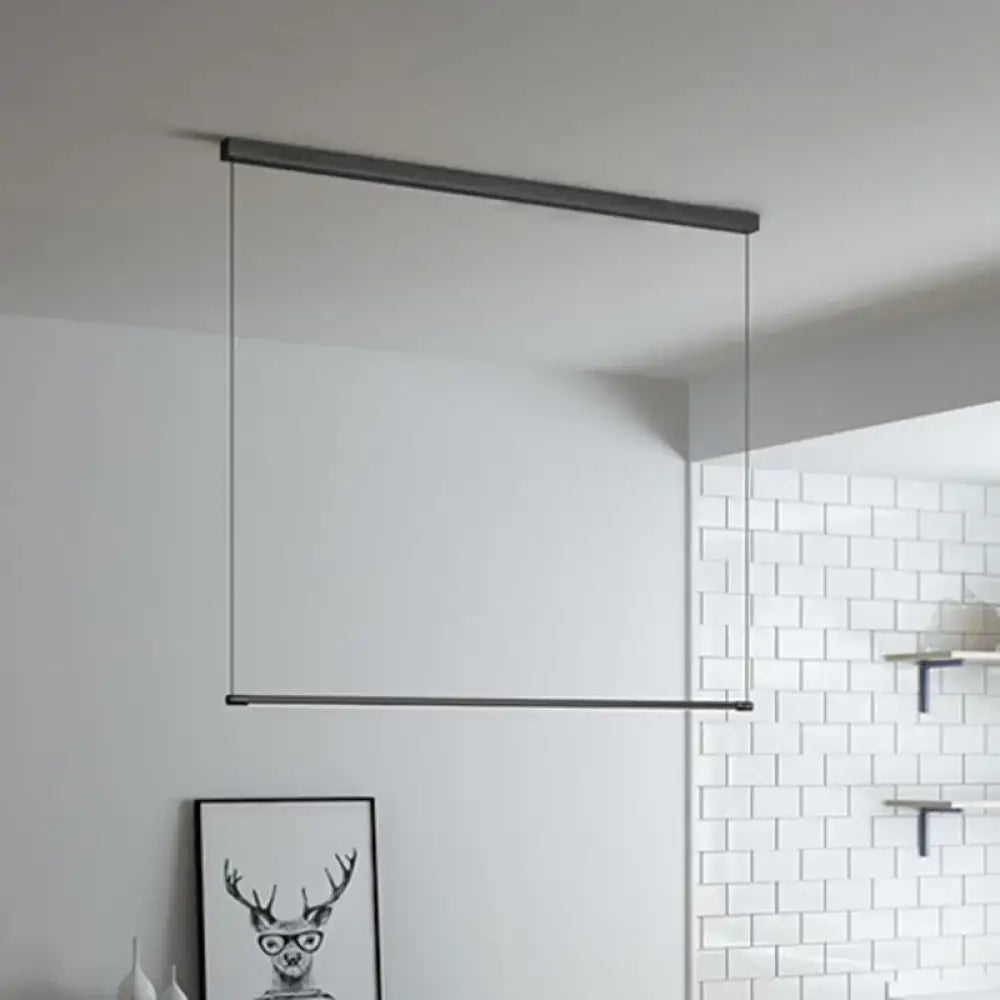 DecorBites sleek metal black led island lamp with minimalist pendant design and thin cables for island table lighting