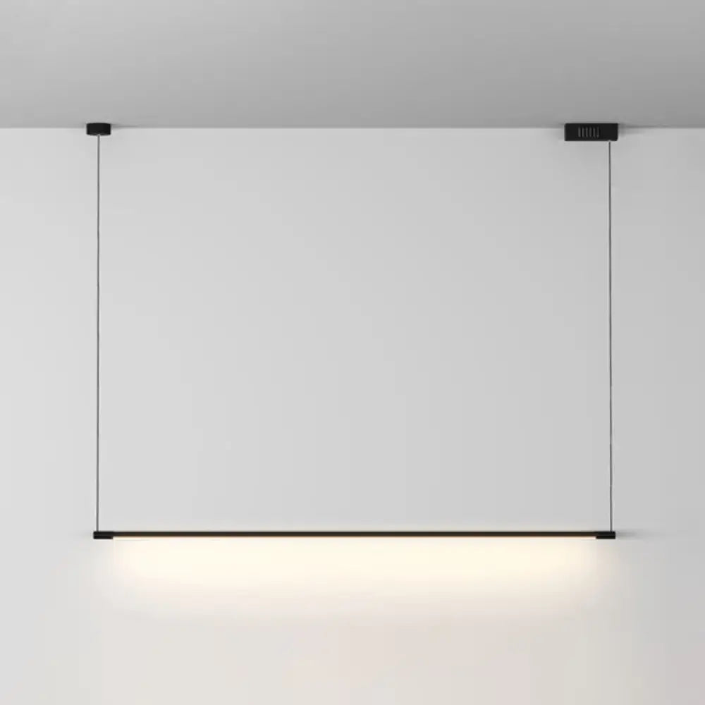 Decorbites sleek metal black led island lamp with minimalist linear pendant design and warm ambient glow