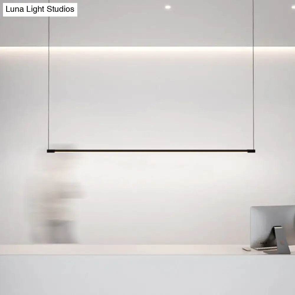 Minimalist black linear led island lamp with sleek metal design for modern stylish island table lighting by decorbites