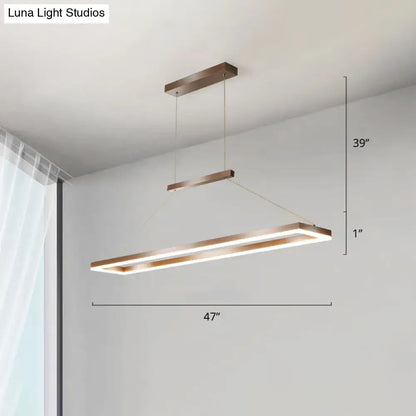 Modern rectangular pendant light with sleek bronze metal frame and integrated led for metal island ceiling lighting