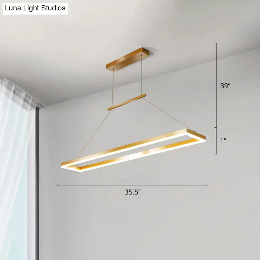DecorBites sleek metal island ceiling LED pendant light with gold finish and minimalist rectangular design for dining room