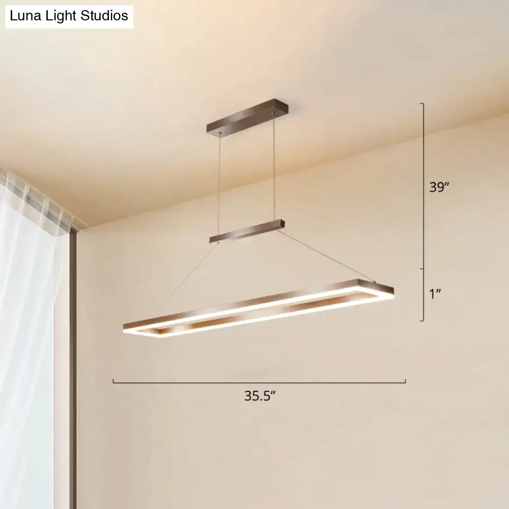 DecorBites sleek metal island ceiling pendant light with brushed metal frame and integrated LED lighting for dining room