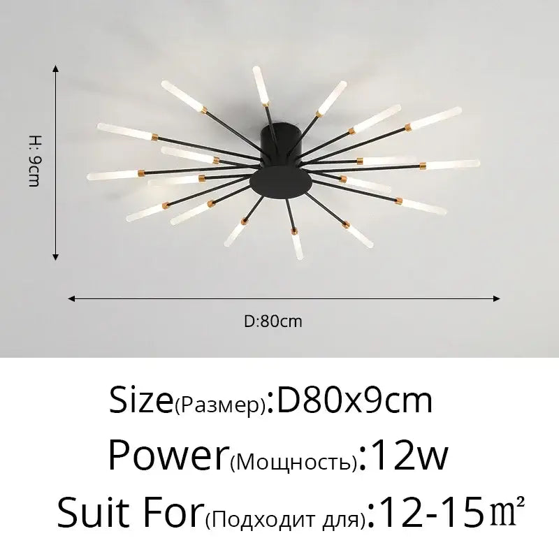 Decorbites™ sleek nordic led chandelier with black and gold finish and frosted glass shades for living room ceiling light