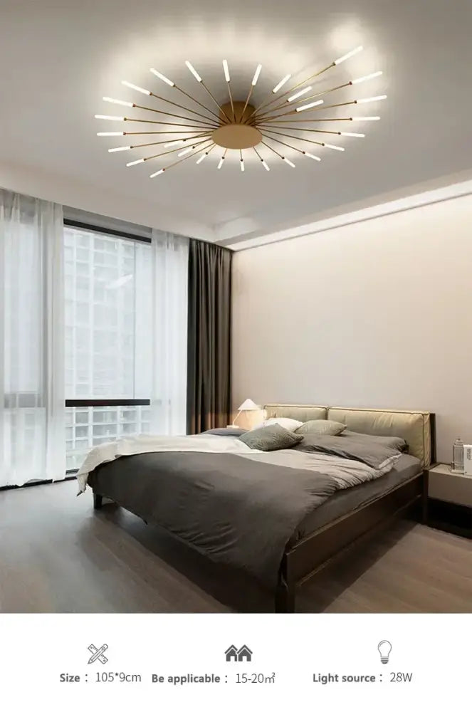 DecorBites™ sleek nordic led chandelier with gold-toned slender arms and frosted bulbs for modern living room ceiling light
