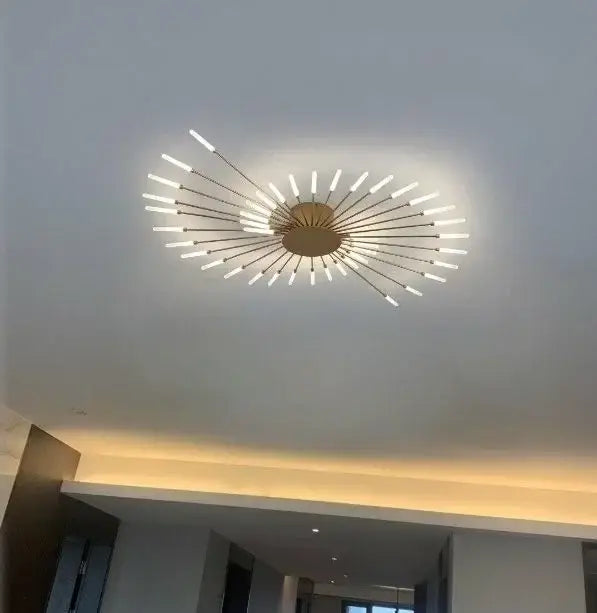 DecorBites sleek nordic led chandelier with gold-toned slender arms for warm living room led ceiling lighting