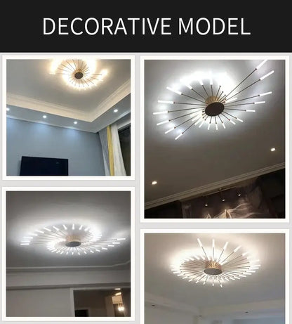 DecorBites™ sleek nordic led chandelier with brass hub and metallic arms for modern living room led ceiling lighting
