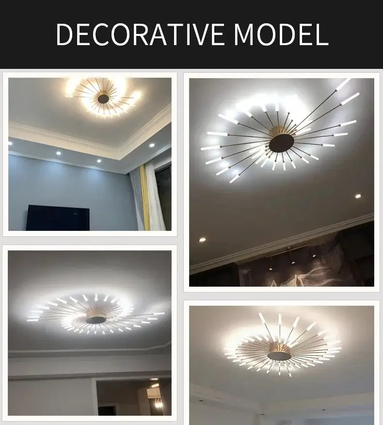 DecorBites™ sleek nordic led chandelier with brass hub and metallic arms for modern living room led ceiling lighting