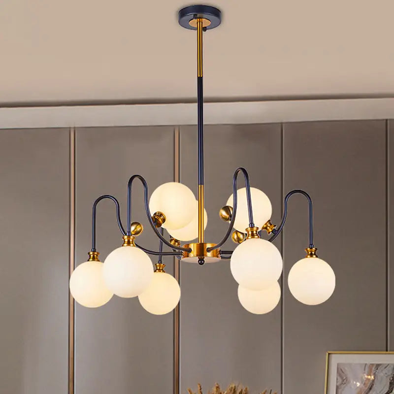 Modern DecorBites™ pendant chandelier with opal glass globes navy blue brass finish 220v-240v living room lighting