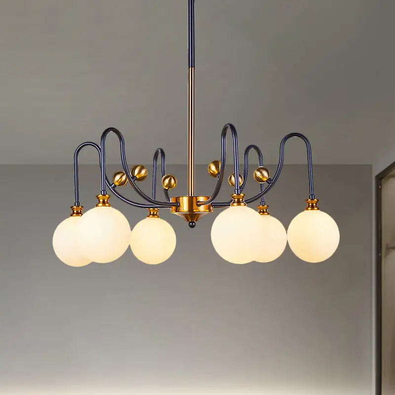 Decorbites sleek opal glass pendant chandelier with black gold finish 6 bulb option 220v-240v for living room lighting