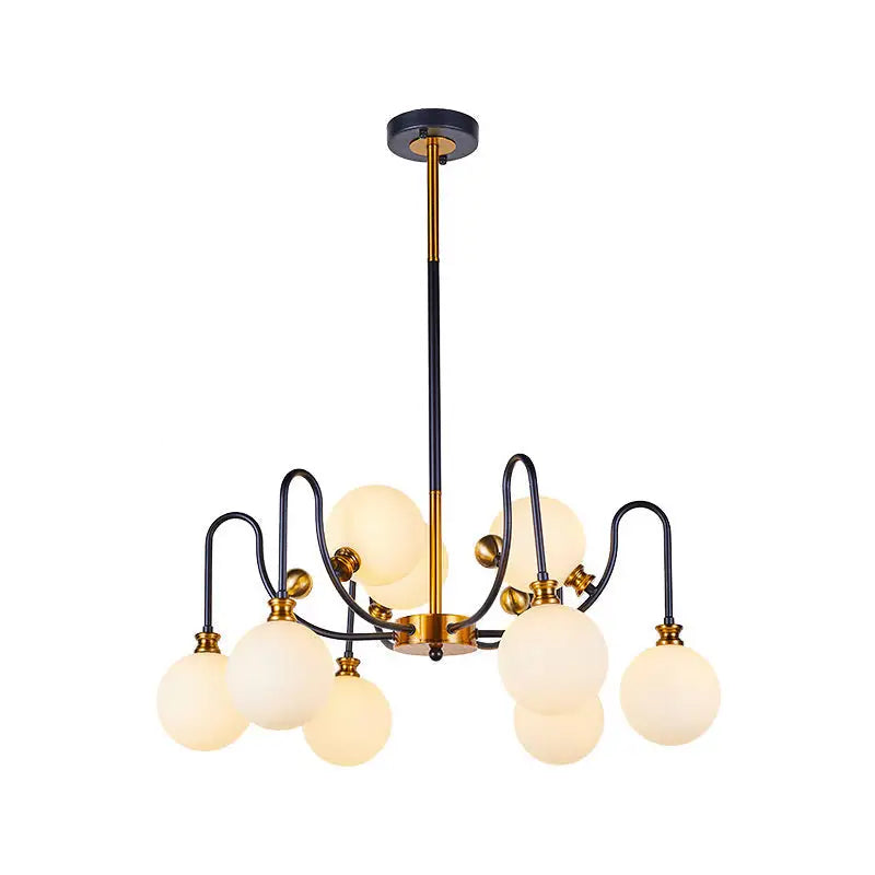 Modern decorbites opal glass pendant chandelier with black and brass finish and frosted globe shades 220v-240v 110v-120v