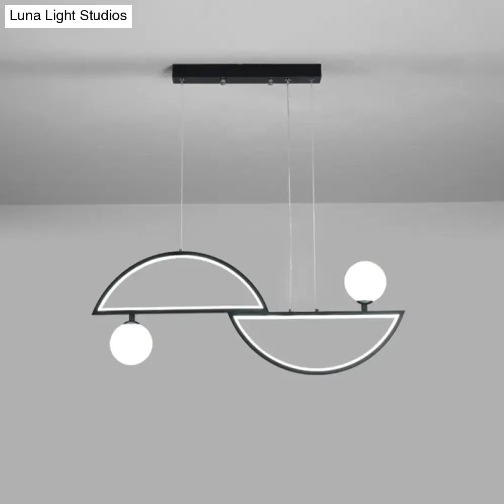Decorbites sleek semi-circle island light fixture with black frame and opal glass ceiling light for dining room use