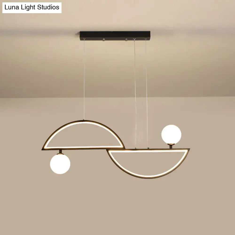 Modern black-framed DecorBites™ semi-circle island light fixture with LED opal glass shade for dining room ceiling light