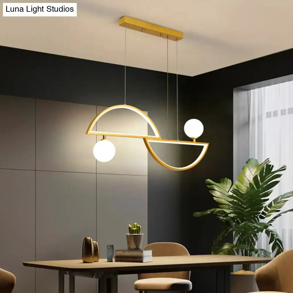 Decorbites sleek semi-circle gold-toned island light fixture with opal glass shade and curved geometric design ceiling light