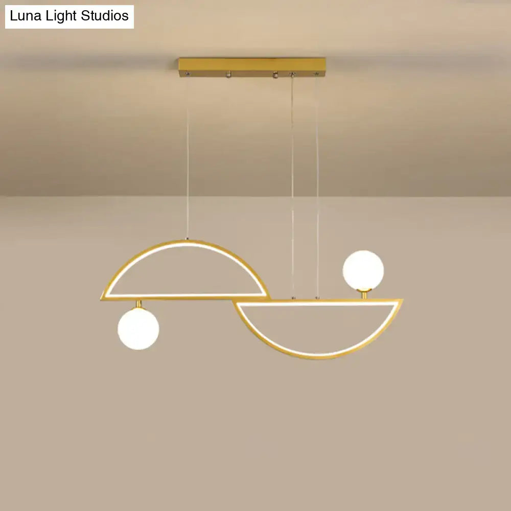 Modern gold-toned DecorBites™ sleek semi-circle island light fixture with LED and opal glass shade ceiling light