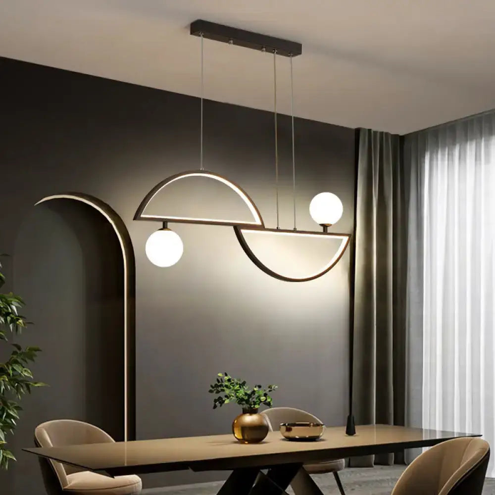 Decorbites sleek semi-circle island light fixture with black metal frame and white opal glass shades for ceiling light