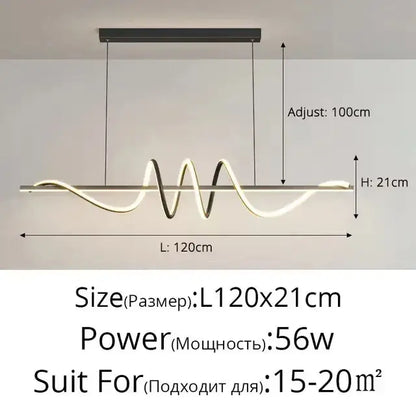 DecorBites sleek wavy pendant lights with brushed metallic finish and warm white led for modern dining room lighting