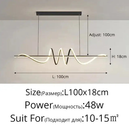 Modern black and white LED DecorBites sleek wavy pendant lights with wave design for dining room illumination