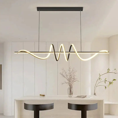 Modern black and gold DecorBites™ sleek wavy pendant lights with LED design for stylish dining room illumination
