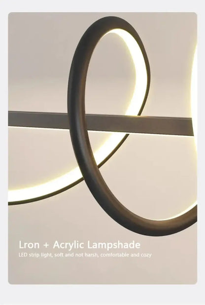 DecorBites™ sleek wavy pendant lights dining room fixture with modern black iron acrylic ring and warm LED illumination