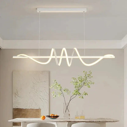 Modern white led decorbites sleek wavy pendant lights with wave-like design hanging in dining room ceiling