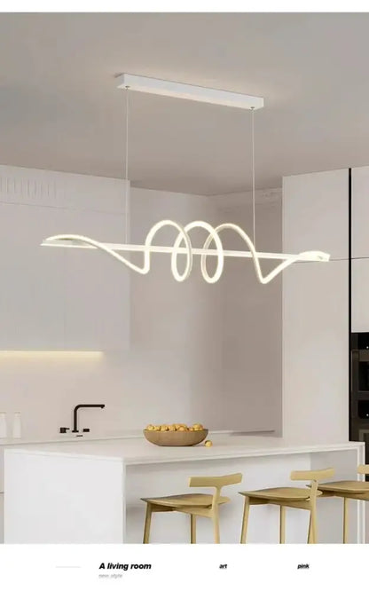 Modern white DecorBites™ sleek wavy pendant lights with sculptural spiral curves for dining room illumination