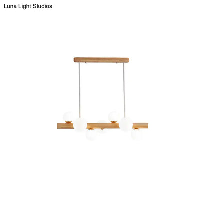 Decorbites sleek wooden ceiling light with cream glass shade and natural wood frame for modern dining room use