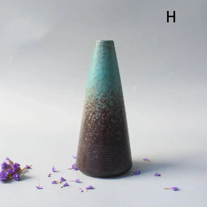 DecorBites small ceramic vase with elegant teal to dark brown gradient glaze for japanese home decor