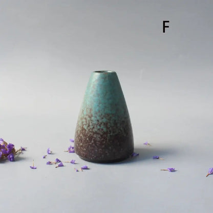 DecorBites™ small ceramic vase with teal to dark brown gradient glaze and speckled texture for elegant Japanese home decor