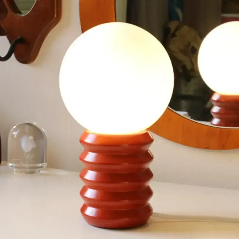 Decorbites™ small table lamp bauhaus with a warm glowing spherical lamp and terracotta ribbed base for elegant lighting