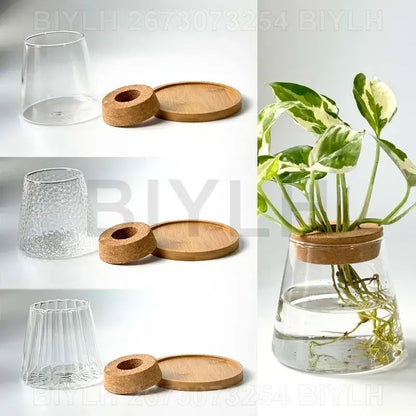 Decorbites™ small transparent glass vase with textured fluted design and natural cork lid for home decor