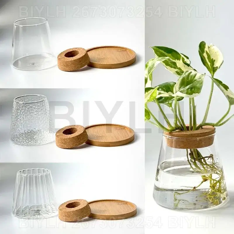 Decorbites™ small transparent glass vase with textured fluted design and natural cork lid for home decor