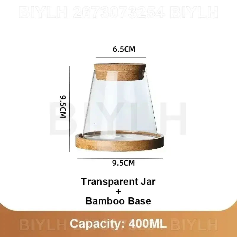 Decorbites™ small transparent glass vase with clear glass jar and bamboo lid for home decor and storage 400ml