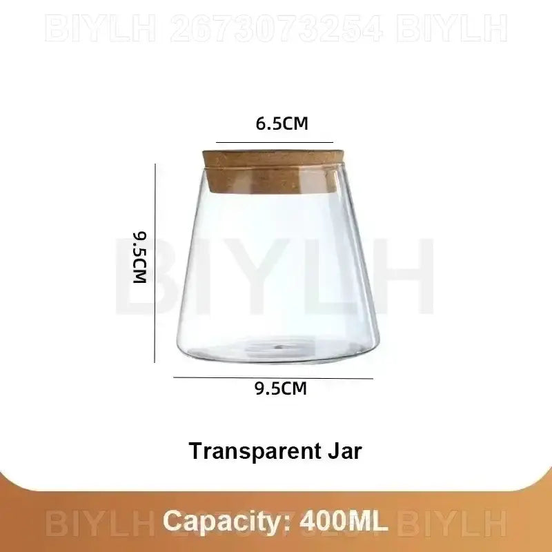 DecorBites™ small transparent glass vase with clear glass and natural wood cork lid for home decor storage