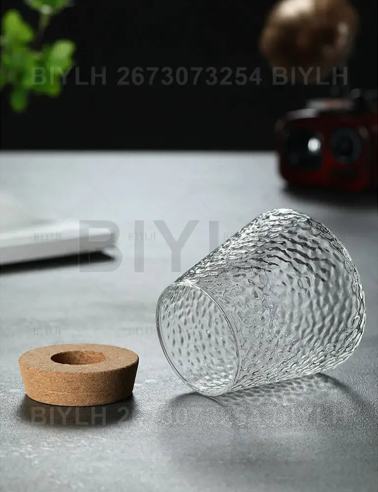 Decorbites™ small transparent glass vase made of clear hammered transparent glass with natural cork stopper for home decor