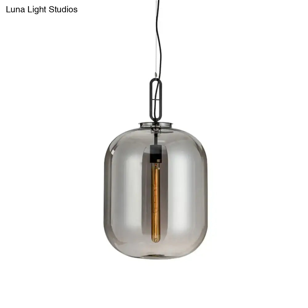 Decorbites™ smoke gray cognac glass pendant lamp with smoked glass shade and exposed filament bulb hanging by black chain
