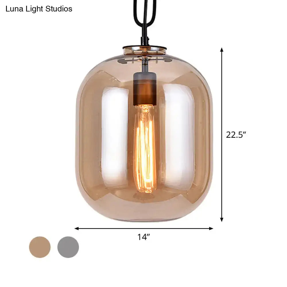 DecorBites smoke gray cognac glass pendant lamp with warm amber glass and vintage Edison bulb on black metal chain